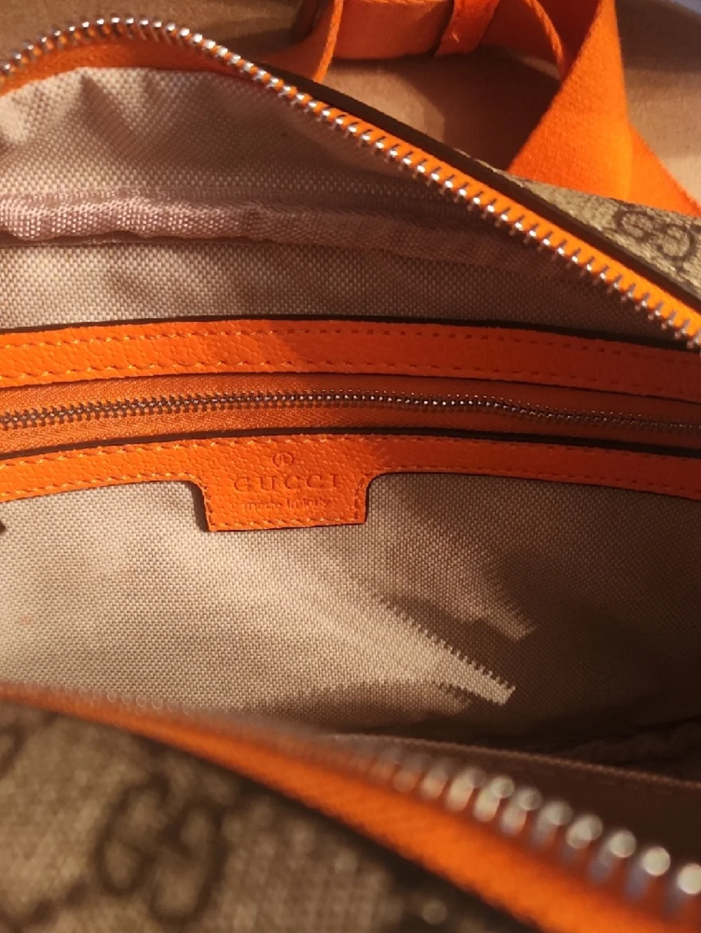Inspired By Desiner Brown Supreme Crossbody with Orange Accents - Picture 8 of 16